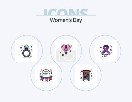 Illustration for Womens Day Line Filled Icon Pack 5 Icon Design. happy. women. butterfly. love. day - Royalty Free Image