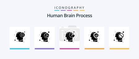 Téléchargez les illustrations : Human Brain Process Glyph 5 Icon Pack Including protect. head. relaxed. brain. human. Creative Icons Design - en licence libre de droit