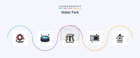 Téléchargez les illustrations : Water Park Line Filled Flat 5 Icon Pack Including valentines day. park. water. fountain. park - en licence libre de droit