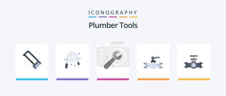 Téléchargez les illustrations : Plumber Flat 5 Icon Pack Including . plumbing. mechanical. plumber. gauge. Creative Icons Design - en licence libre de droit