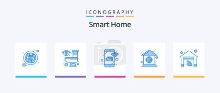 Téléchargez les illustrations : Smart Home Blue 5 Icon Pack Including microchip. home automation. smart. chip. record. Creative Icons Design - en licence libre de droit