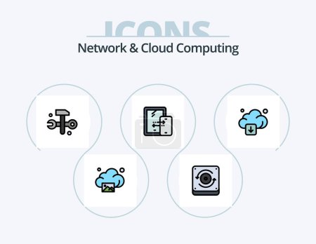 Illustration for Network And Cloud Computing Line Filled Icon Pack 5 Icon Design. storage. cloud. laptop. technology. connection - Royalty Free Image