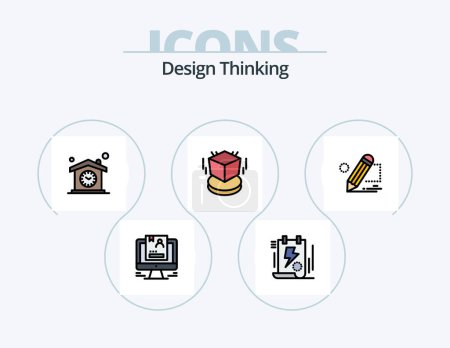 Ilustración de Design Thinking Line Filled Icon Pack 5 Icon Design. pencil. design. bolt. light. solution - Imagen libre de derechos