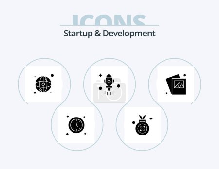 Téléchargez les illustrations : Startup And Develepment Glyph Icon Pack 5 Icon Design. . image. map. gallery. space - en licence libre de droit