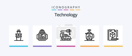 Téléchargez les illustrations : Technology Line 5 Icon Pack Including quad copter. drone. manager. technology. glasses. Creative Icons Design - en licence libre de droit