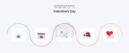 Téléchargez les illustrations : Valentines Day Flat 5 Icon Pack Including heart location. love. drug. chocolate. medicine - en licence libre de droit