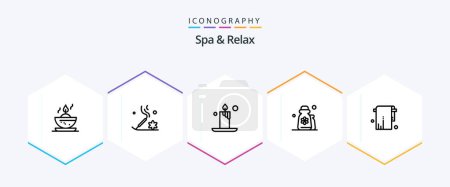 Ilustración de Spa And Relax 25 Line icon pack including lotion . cosmetics . relaxation. beauty . light - Imagen libre de derechos