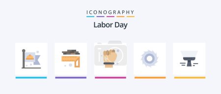 Illustration for Labor Day Flat 5 Icon Pack Including paint brush. brush. labour hand. line blades. cutter. Creative Icons Design - Royalty Free Image