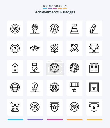 Ilustración de Creative Achievements & Badges 25 OutLine icon pack  Such As pencil. achievement. achievement. achievements. success - Imagen libre de derechos