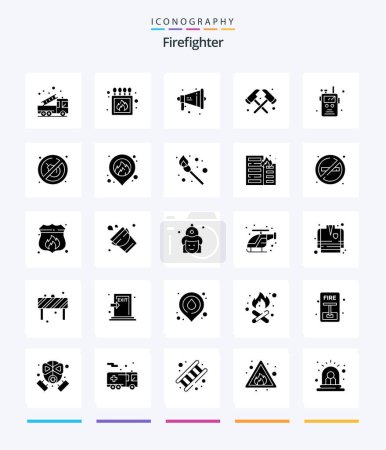 Téléchargez les illustrations : Creative Firefighter 25 Glyph Solid Black icon pack  Such As radio transceiver. firefighter. box. fire. warning - en licence libre de droit