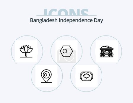 Téléchargez les illustrations : Bangladesh Independence Day Line Icon Pack 5 Icon Design. chat. bangla. bangla. world. bangladesh - en licence libre de droit