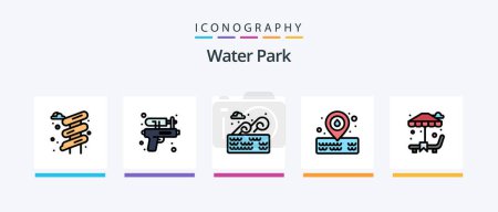 Illustration for Water Park Line Filled 5 Icon Pack Including . valentines day. mushroom. romance. fountain. Creative Icons Design - Royalty Free Image