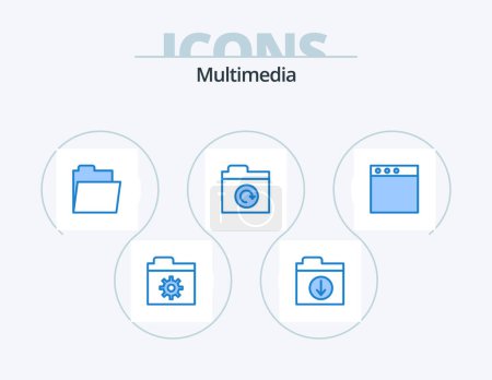 Ilustración de Multimedia Blue Icon Pack 5 Icon Design. . . open. window. app - Imagen libre de derechos
