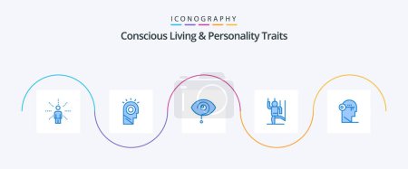 Ilustración de Concious Living And Personality Traits Blue 5 Icon Pack Including manipulate. control. hat. command. knowledge - Imagen libre de derechos