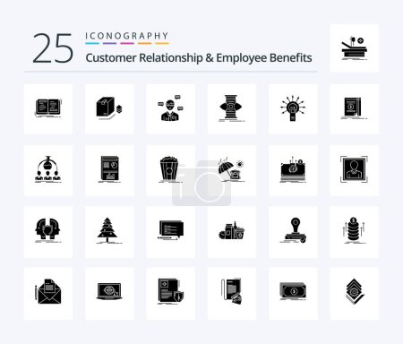 Ilustración de Customer Relationship And Employee Benefits 25 Solid Glyph icon pack including optimize. success. bundle. eye. chat - Imagen libre de derechos