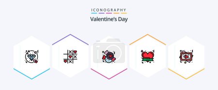 Illustration for Valentines Day 25 FilledLine icon pack including heart. romantic heart. candy. love. badge - Royalty Free Image
