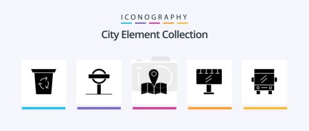 Illustration for City Element Collection Glyph 5 Icon Pack Including slogan . sign board . signs . map. Creative Icons Design - Royalty Free Image