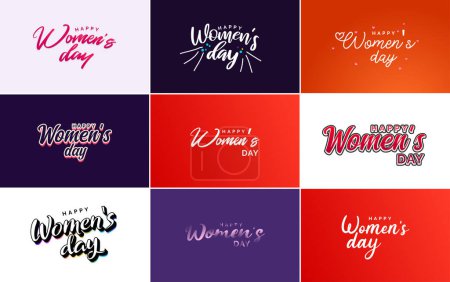 Ilustración de Set of Happy International Woman's Day signs and emblems vector design elements. signs. labels. badges collection - Imagen libre de derechos