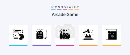 Illustration for Arcade Glyph 5 Icon Pack Including game. air hockey. bowling pine. play. whack a mole. Creative Icons Design - Royalty Free Image