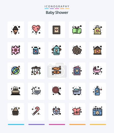 Ilustración de Creative Baby Shower 25 Line FIlled icon pack  Such As family. gift. cookies. cute. baby - Imagen libre de derechos