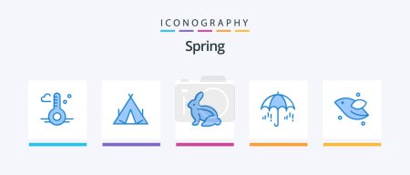 Illustration for Spring Blue 5 Icon Pack Including bird. spring. bunny. weather. umbrella. Creative Icons Design - Royalty Free Image