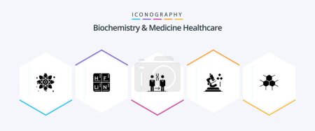 Ilustración de Biochemistry And Medicine Healthcare 25 Glyph icon pack including molecular. lab. dna. science . health - Imagen libre de derechos
