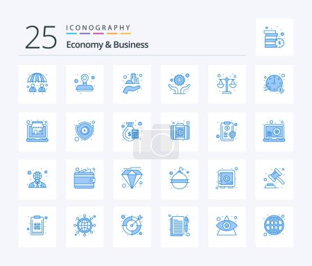 Téléchargez les illustrations : Economy And Business 25 Blue Color icon pack including law. solution. architecture. repair. development - en licence libre de droit