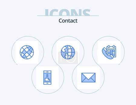 Illustration for Contact Blue Icon Pack 5 Icon Design. call. colander. email. globe. contact us - Royalty Free Image