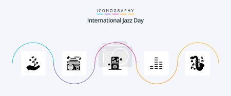Illustration for International Jazz Day Glyph 5 Icon Pack Including music . p. music . music p. ipod - Royalty Free Image