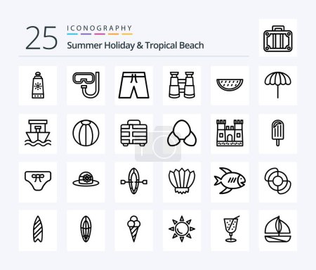 Illustration for Beach 25 Line icon pack including water. melon. beach. fruits. search - Royalty Free Image