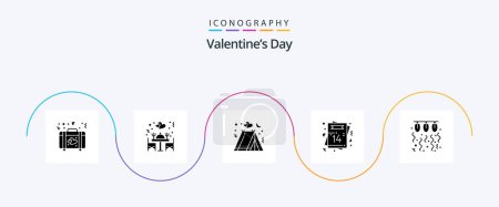 Téléchargez les illustrations : Valentines Day Glyph 5 Icon Pack Including bulb. postcard. camping. love. heart - en licence libre de droit