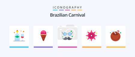 Téléchargez les illustrations : Brazilian Carnival Flat 5 Icon Pack Including drink. beach. glasses. floral. flower. Creative Icons Design - en licence libre de droit
