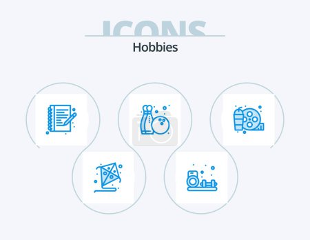 Téléchargez les illustrations : Hobbies Blue Icon Pack 5 Icon Design. hobby. drink. hobby. real. hobbies - en licence libre de droit