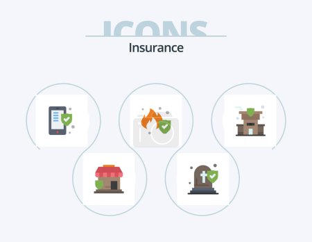 Illustration for Insurance Flat Icon Pack 5 Icon Design. property. home. phone. service. fire - Royalty Free Image