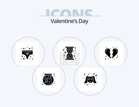 Ilustración de Valentines Day Glyph Icon Pack 5 Icon Design. broken. heart. woman. donation. underwear - Imagen libre de derechos