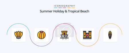 Téléchargez les illustrations : Beach Line Filled Flat 5 Icon Pack Including sports. sand castle. toy. castle. summer - en licence libre de droit