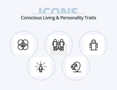 Téléchargez les illustrations : Concious Living And Personality Traits Line Icon Pack 5 Icon Design. human. balance. learning. person. criticism - en licence libre de droit