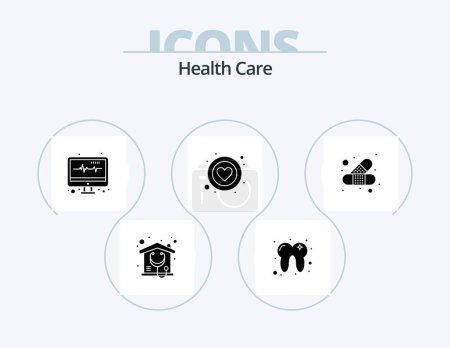 Téléchargez les illustrations : Health Care Glyph Icon Pack 5 Icon Design. band. beat. heart. care - en licence libre de droit