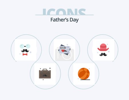 Téléchargez les illustrations : Fathers Day Flat Icon Pack 5 Icon Design. brim. wishes. avatar. greeting card. love - en licence libre de droit