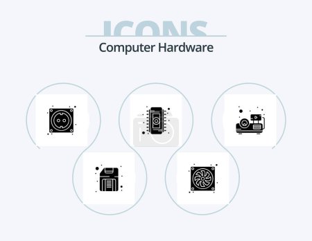 Illustration for Computer Hardware Glyph Icon Pack 5 Icon Design. presentation. ram. cable. memory. chip - Royalty Free Image