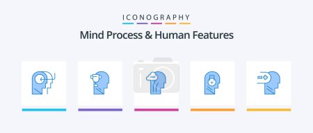 Téléchargez les illustrations : Mind Process And Human Features Blue 5 Icon Pack Including health. data. activity. message. lock. Creative Icons Design - en licence libre de droit