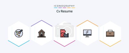 Illustration for Cv Resume 25 FilledLine icon pack including school bag. education. puzzle. bag. education - Royalty Free Image