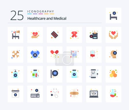 Ilustración de Medical 25 Flat Color icon pack including no. ribbon. medical. medical. cancer - Imagen libre de derechos