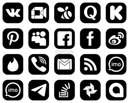 Ilustración de 20 Premium White Social Media Icons on Black Background such as sina. funding. weibo and fb icons. Creative and professional - Imagen libre de derechos