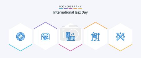 Ilustración de International Jazz Day 25 Blue icon pack including sticks. instrument. accordion. drum. equipment - Imagen libre de derechos