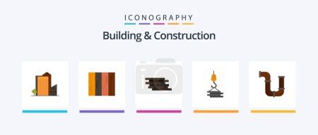 Téléchargez les illustrations : Building And Construction Flat 5 Icon Pack Including building. bricks. design. brick. security. Creative Icons Design - en licence libre de droit