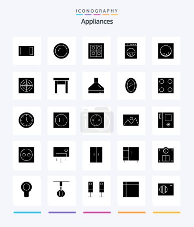 Téléchargez les illustrations : Creative Appliances 25 Glyph Solid Black icon pack  Such As fan. bathroom. household. washing. stove - en licence libre de droit