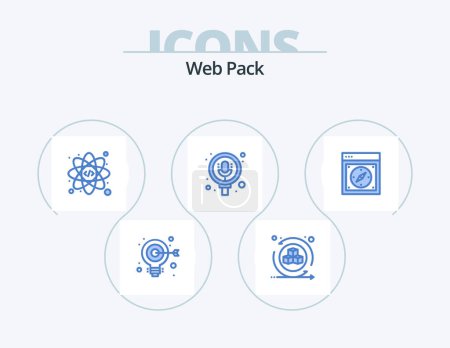 Illustration for Web Pack Blue Icon Pack 5 Icon Design. safari. compass. atom. browser. record - Royalty Free Image