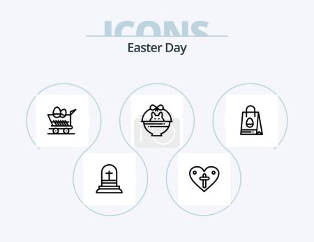 Téléchargez les illustrations : Easter Line Icon Pack 5 Icon Design. food. egg. brush. easter. shopping bag - en licence libre de droit