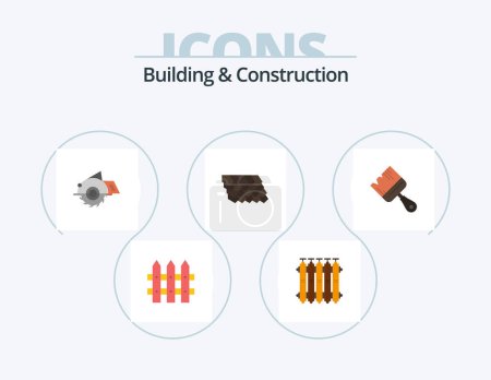 Téléchargez les illustrations : Building And Construction Flat Icon Pack 5 Icon Design. brush. top. saw. tile. repair - en licence libre de droit